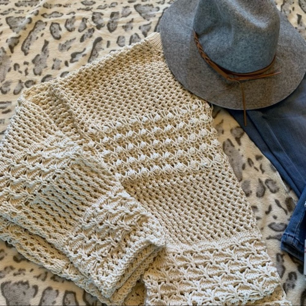 New Lux Open Knit Crochet Pullover Boho Sweater - Picture 4 of 8